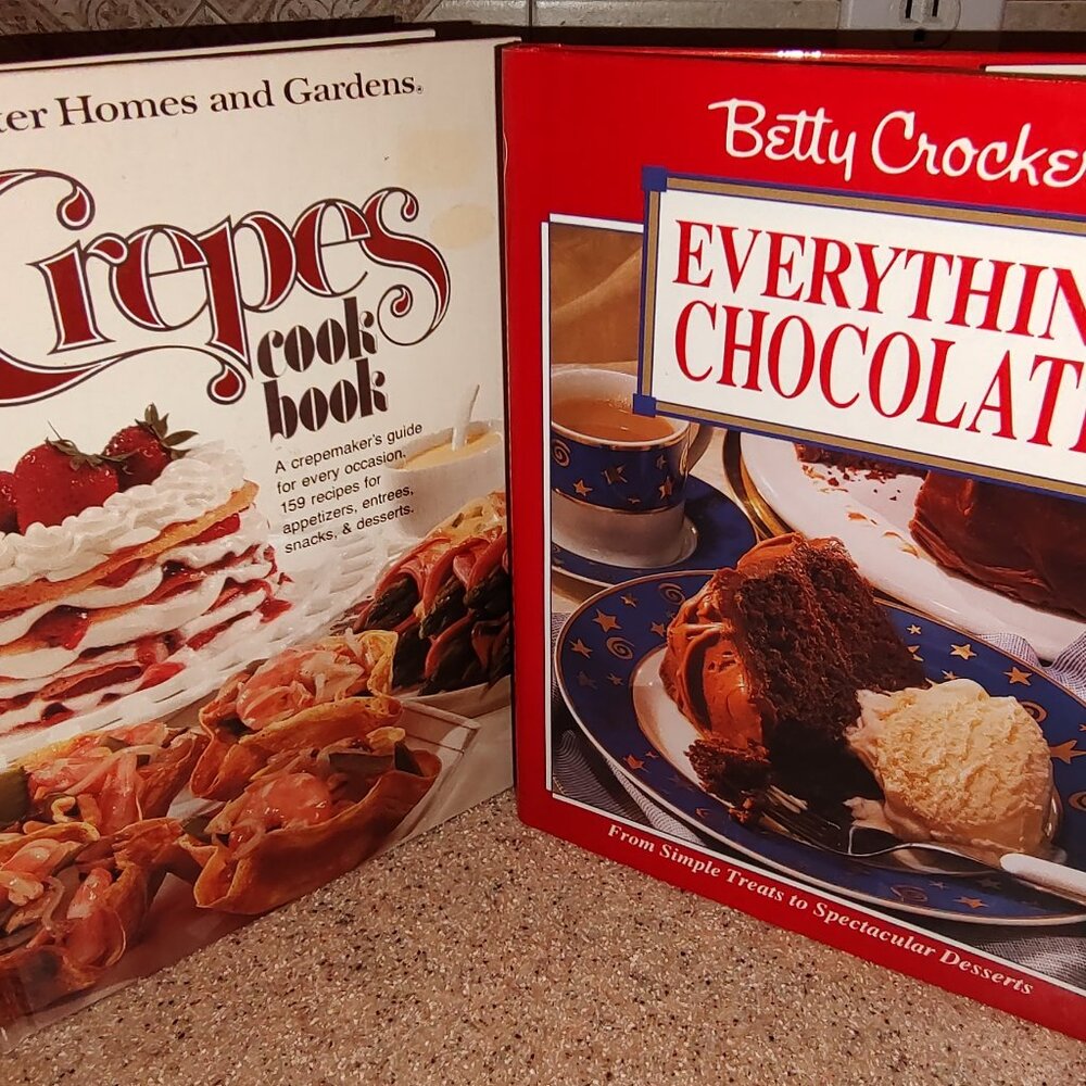 CREPES COOKBOOK AND EVERYTHING CHOCOLATE COOKBOOK LOT 2 HARD COVER EXC CONDITION